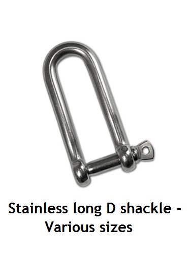Stainless Long D Shackle - 6mm forged pin